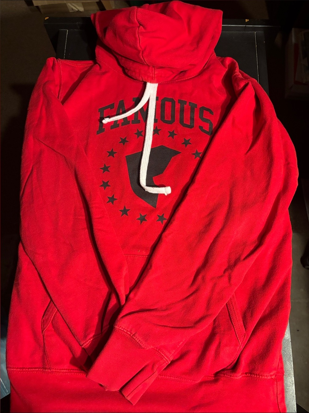 Famous Stars & Straps Red Crewneck Hoodie with Black Logo